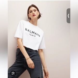 Balmain White Crop Top with Black Logo